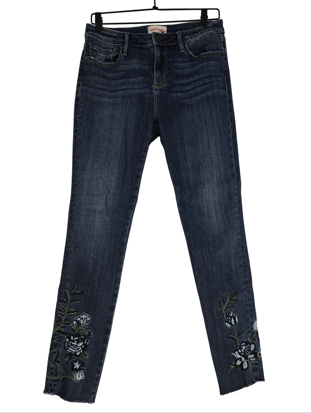 DRIFTWOOD Dark Blue Skinny Jeans with Floral Embroidery